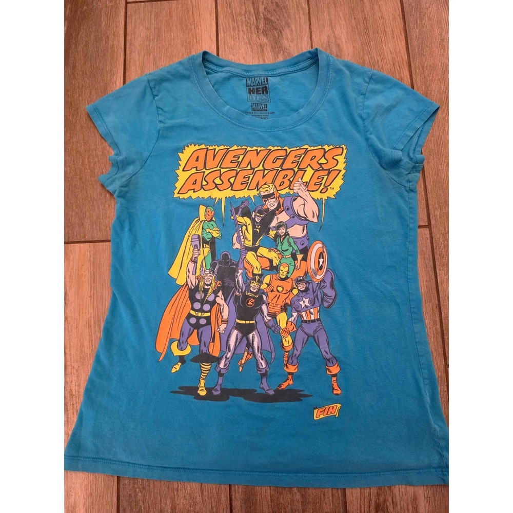 Marvel Heroes Avengers Assemble Graphic T-Shirt Blue XL 15/17 Comic Book Tee